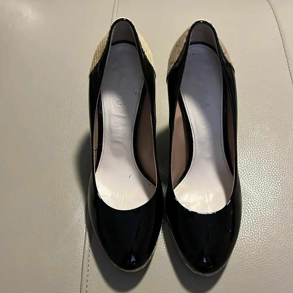 Chloe Black Patent Leather Snakeskin Embossed Block Heel Pumps Size 39 US‎ 9